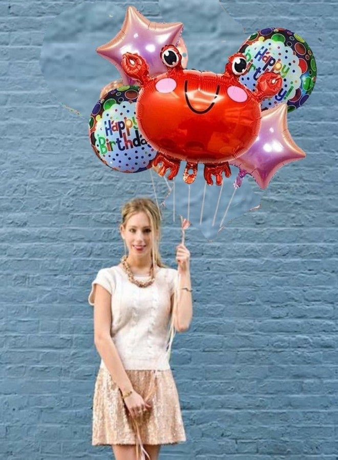 Fun Affairs Crab Theme Foil Balloon, Marine Under Sea Balloons Decoration Set for Happy Birthday Red 5 pc - Image 5